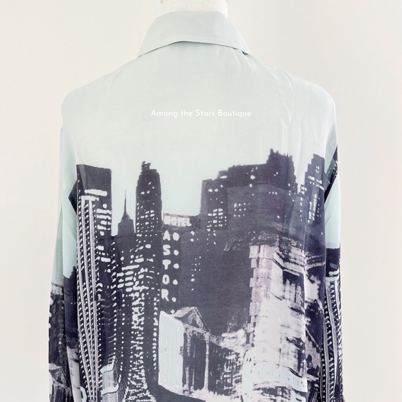 Rare 90s Vintage Cityscape Designer Blouse Alt. ASO Phoebe Buffay in Friends - Picture 12 of 12